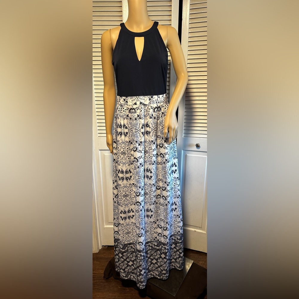 Vince Camuto Sleeveless Keyhole Maxi Dress Blue & White Floral Women’s 6